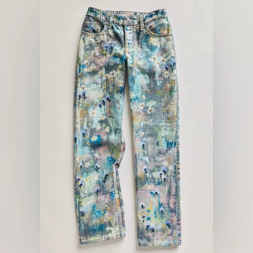 NWT Free People Tennessee Low-Rise Illusions Jeans in Floral Canvas